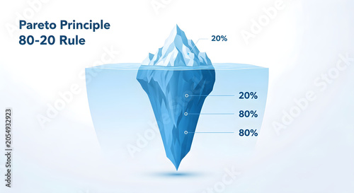 The Pareto Principle 80-20 Rule illustrates business concept with iceberg