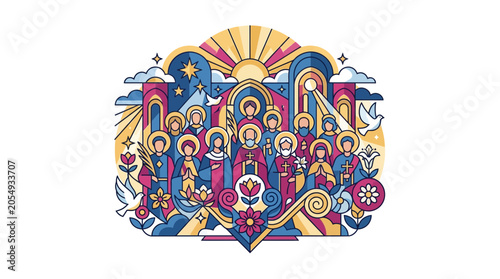 Φωτογραφία Christian Saints Gathering: Religious Art, Divine Light, Holy Figures, Symbols o