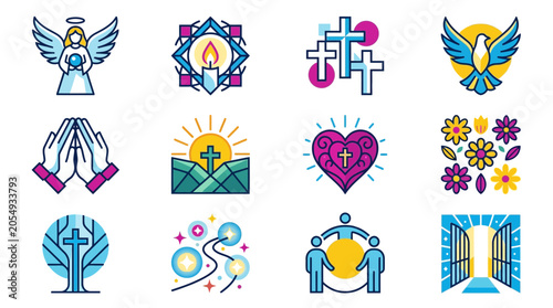 Fotografía Christianity Symbols Collection: Angel, Crosses, Dove, Prayer, Candle, Heart, Fl