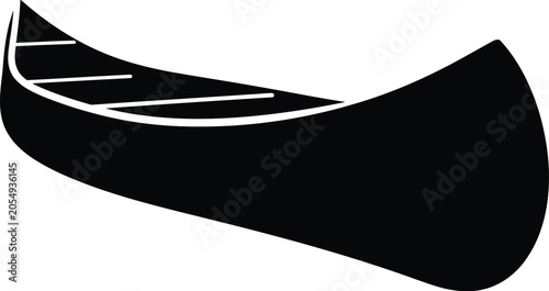 Simple black silhouette icon of a canoe boat for water sports and outdoor recreation design
