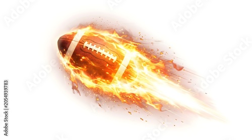 Burning American Football on White Background with Sparks and Flames
