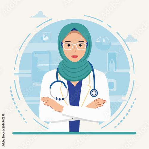 Muslim Female Doctor Wearing Hijab and Stethoscope