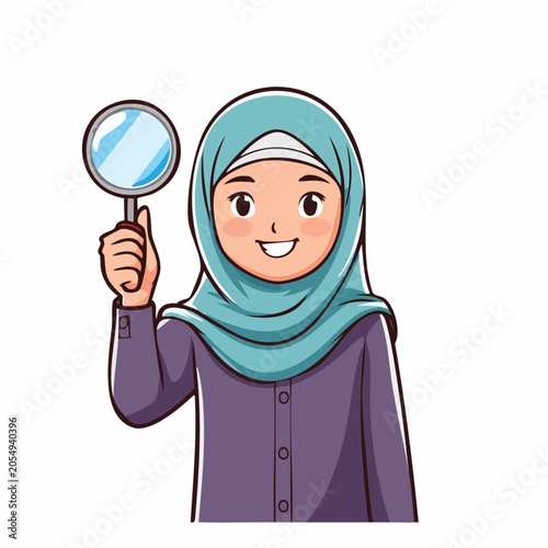Muslim Woman in Hijab Holding a Magnifying Glass