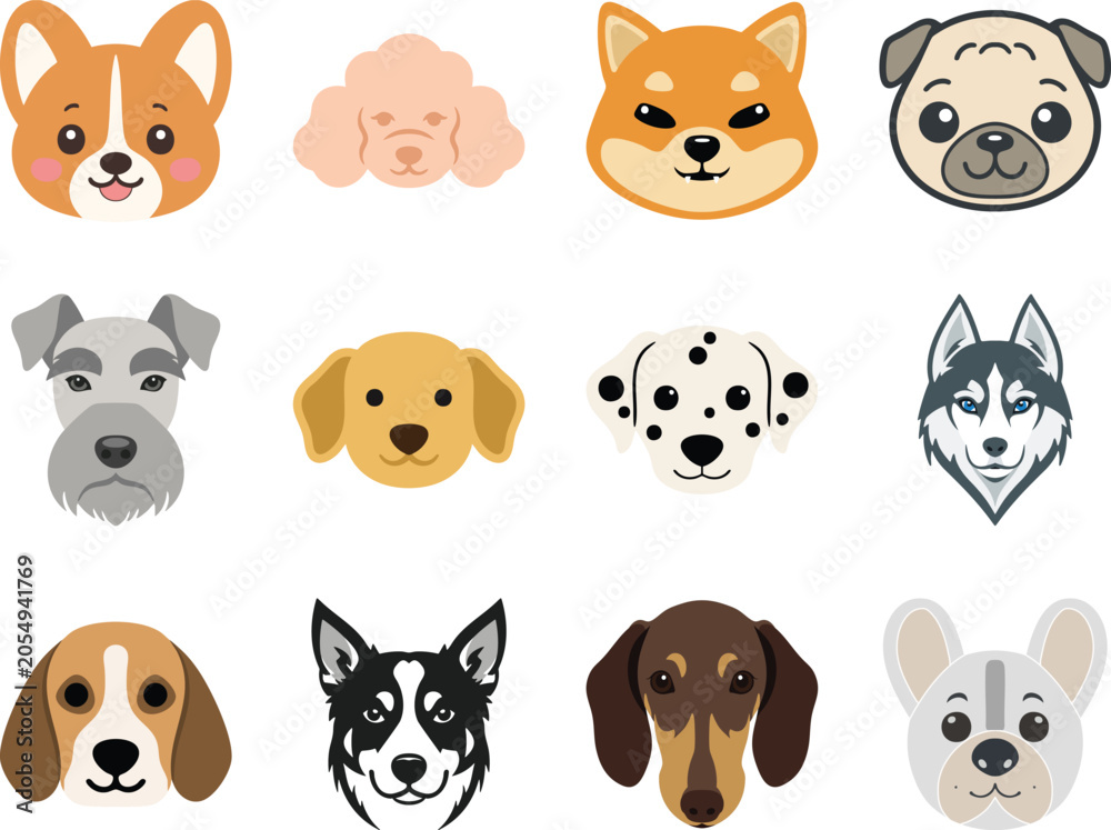 Obraz premium Dog Breed Face Illustration Collection