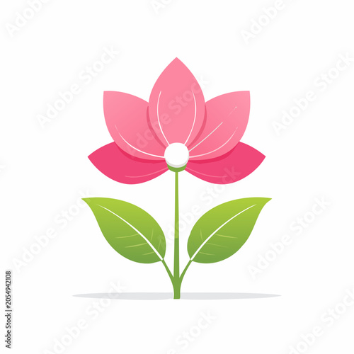 Stylized Pink Flower with Green Leaves