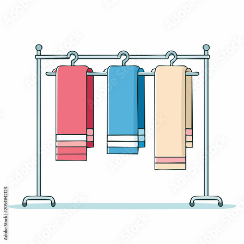 Three Colorful Towels Hanging on a Rack