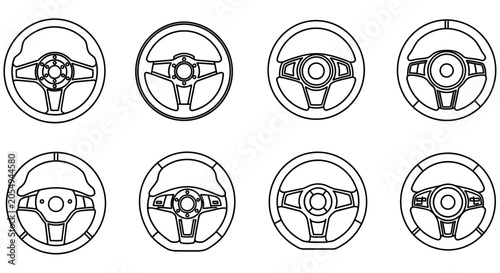 Steering Wheels Line Art Collection Automotive Vehicle Control Elements wheel