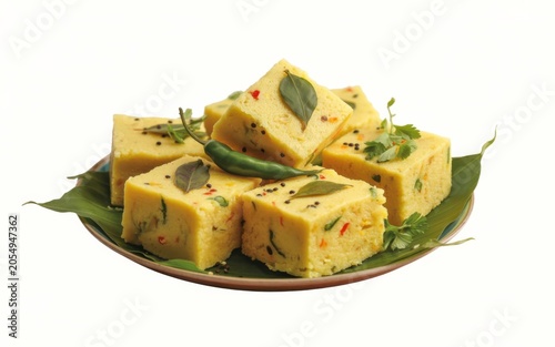 dhokla, isolated on white background.