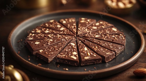 Chocolate Cake Slices on Plate with Nuts