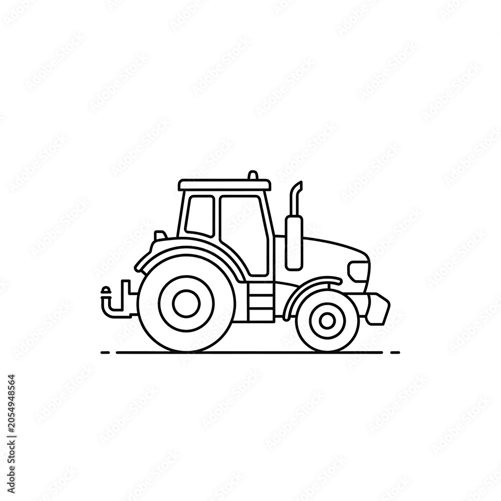 Obraz premium Black and white line drawing of vintage tractor with plow.