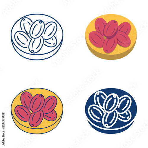 Dried senjed fruit icon set. Oleaster, fruit of the lotus tree symbol. Vector illustration