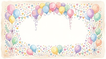 Colorful balloon and confetti frame with festive bunting