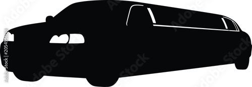 Luxury Stretch Limousine Silhouette Isolated on White Background Black Vehicle Vector