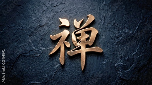 Gold Chinese Character on Black Textured Surface