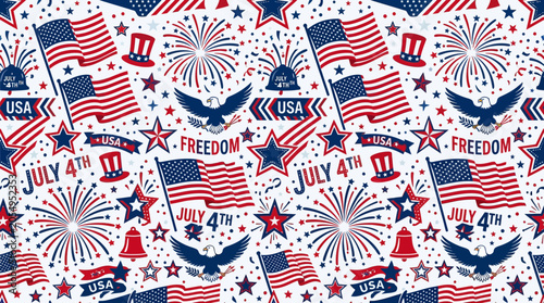 Celebrating Independence Day with Patriotic Flags and Fireworks Patterns