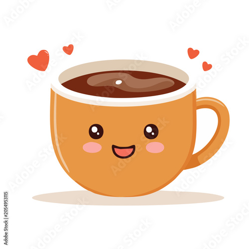 Cute kawaii coffee cup with hearts