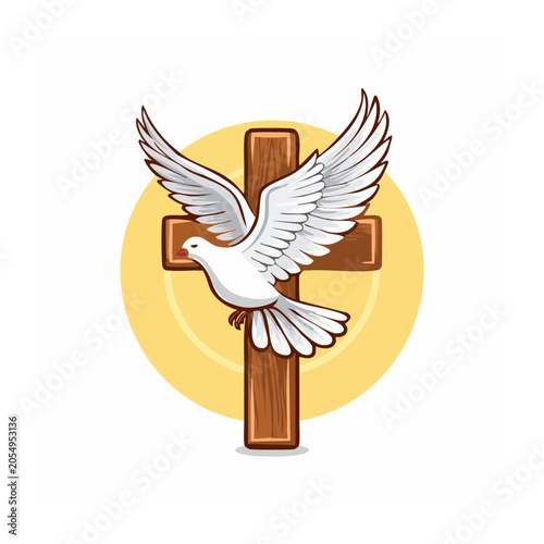 Dove Flying Over Wooden Cross Illustration
