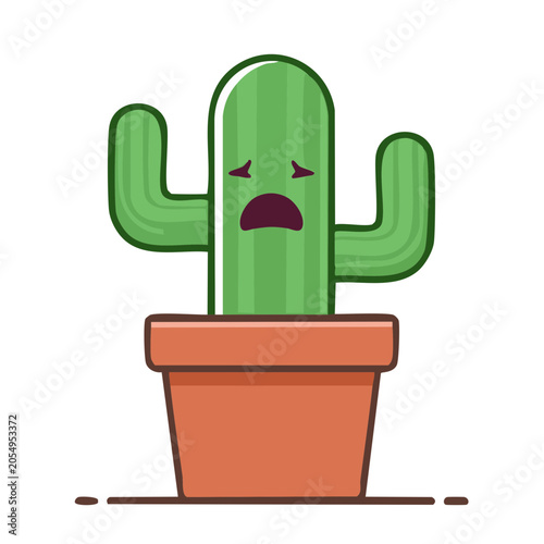 Sad Cactus Cartoon in Pot