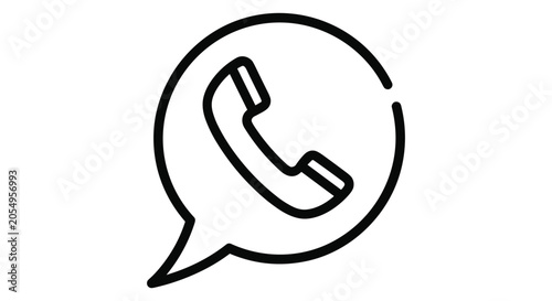 Quadro su tela Minimalist black and white line art illustration of a telephone receiver inside a speech bubble symbolizing communication
