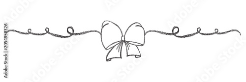 Chalk coquette bow on ribbon. Hand drawn vector illustration isolated on white background for design template wedding, Birthday, Christmas decoration or discount, sale.