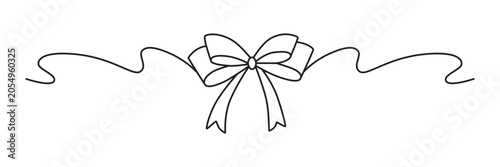 Hand drawn girly coquette bow ribbon banner. Editable stroke line.