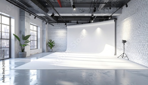 Modern Photography Studio with White Cyclorama and Natural Light.