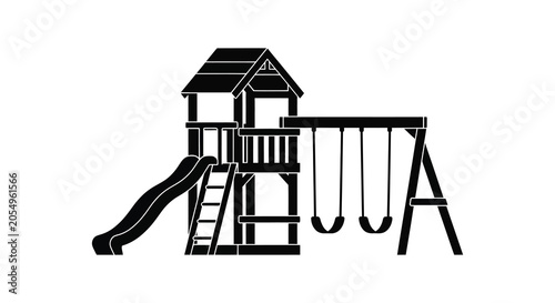 Cuadro en lienzo Playground structure with slide and swing set black and white silhouette