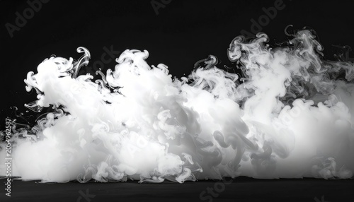 Abstract White Smoke Cloud Formation Against Black Background.
