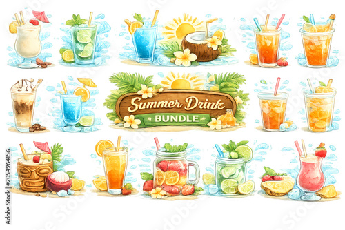 summer drink icons bundle, summer drink icons, drink icons, beverage icons, tropical drinks, cocktail icons, refreshing beverages, summer cocktails, fruit drinks, smoothie icons, lemonade, iced tea, c