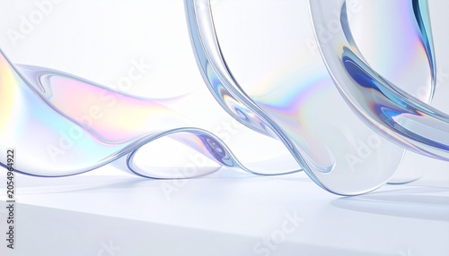 Abstract 3D Render of Iridescent Transparent Fluid Waves on a Clean White Background for Modern Graphic Design