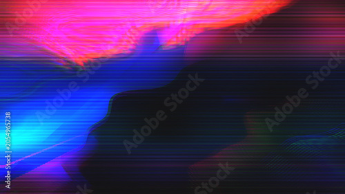 High-contrast magenta flare with pixel sorting and heavy scanline distortion over a dark shadowed base. Pairs with nightclub event flyer and trippy electronic music album cover aesthetic.
