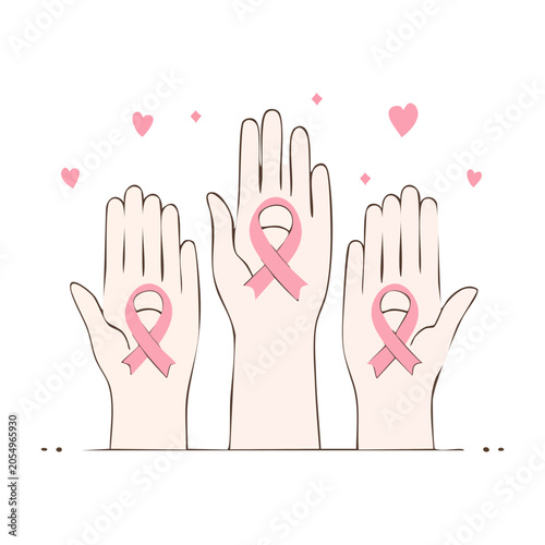 Hands Holding Pink Ribbons Illustration
