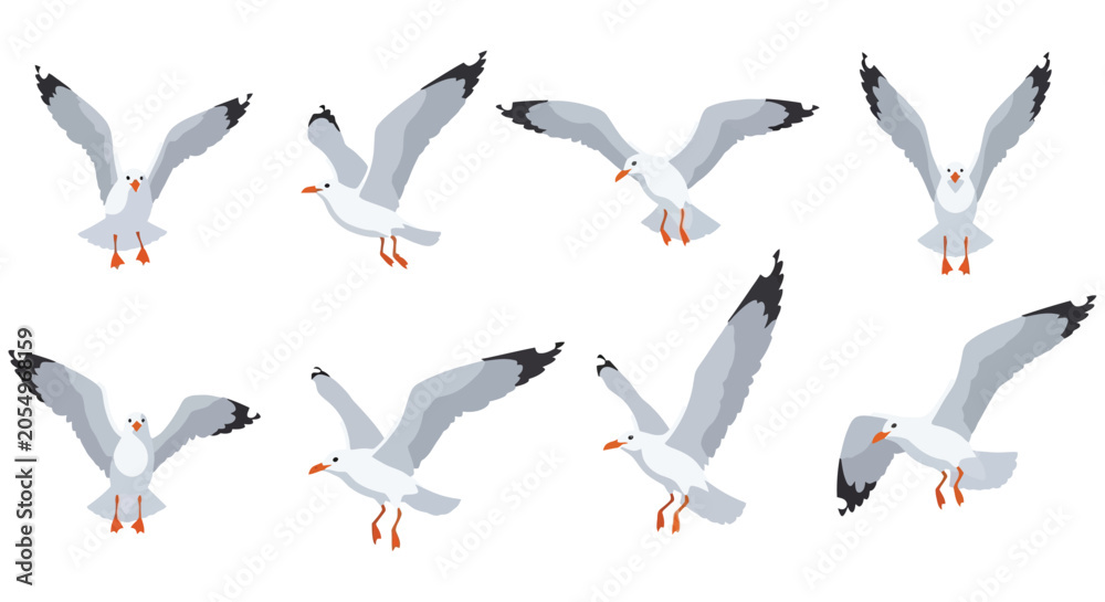 Obraz premium Seagulls In Flight A Vector Illustration Of Birds With Spread Wings