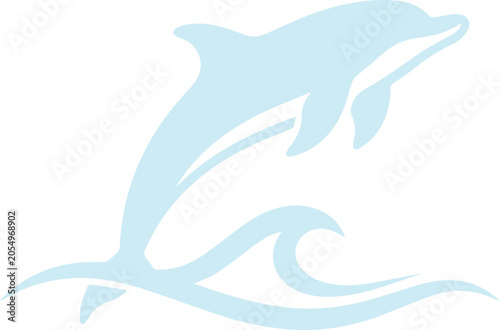 Fotografía Minimalist dolphin jumping over ocean waves vector, light blue aquatic mammal si