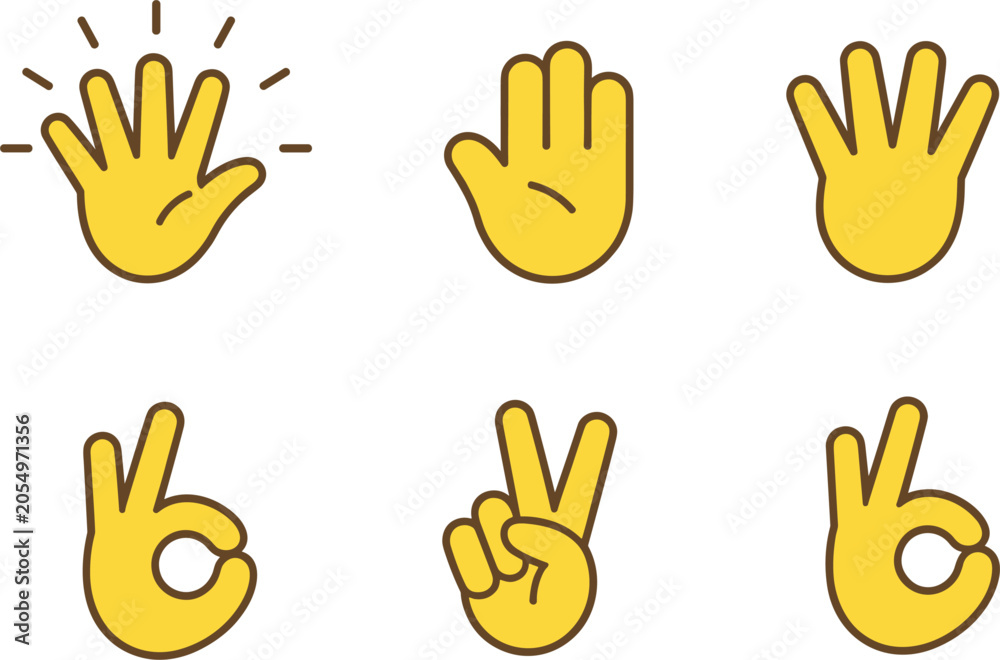 Fototapeta premium Hand gesture emoji icons set waving peace and okay signs vector illustration collection