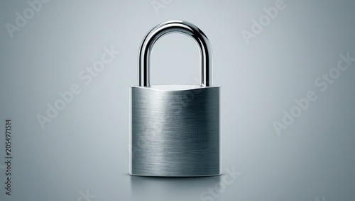 A metallic padlock with a smooth, brushed surface against a solid gray background, symbolizing security and protection