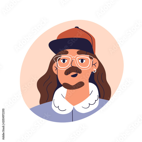Young man in baseball cap and glasses, face avatar, user profile. Modern styl...