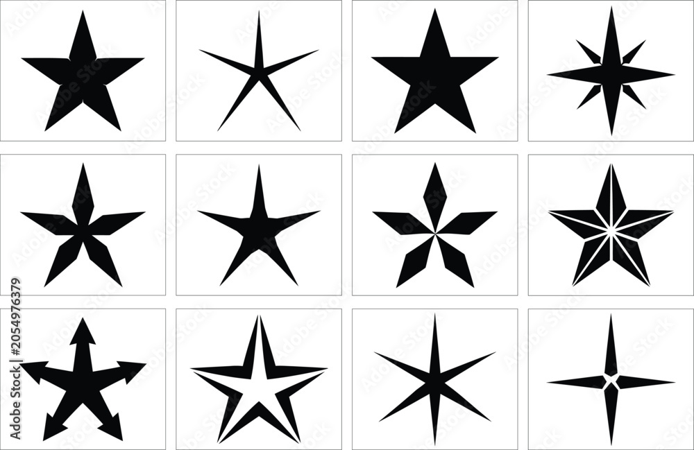 Obraz premium Black and white star set on a grid, minimalist various styles black white star starburst