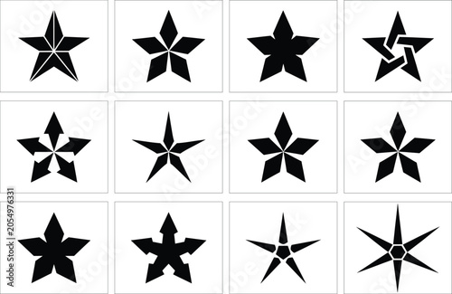 Black and white star arranged in a grid pattern, minimalist