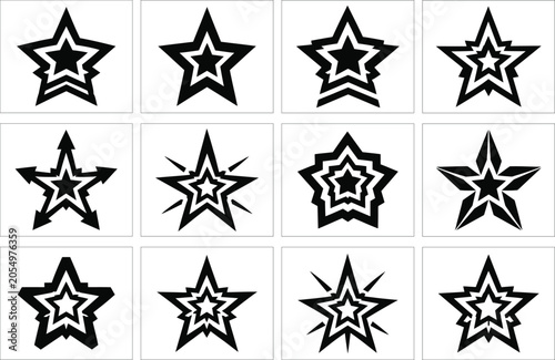 Black and white star on a grid, minimalist with geometric shapes star geometric shapes