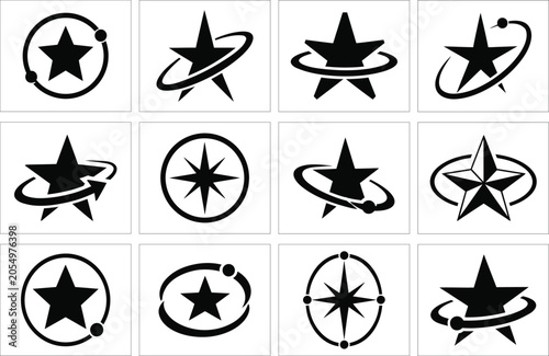 Black and white star, snowflake, and flower symbols on grid background
