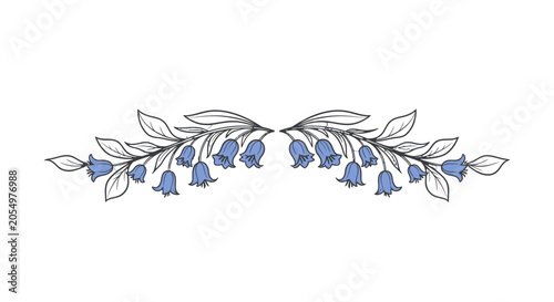 Bluebell Flowers Illustration with Leaves.