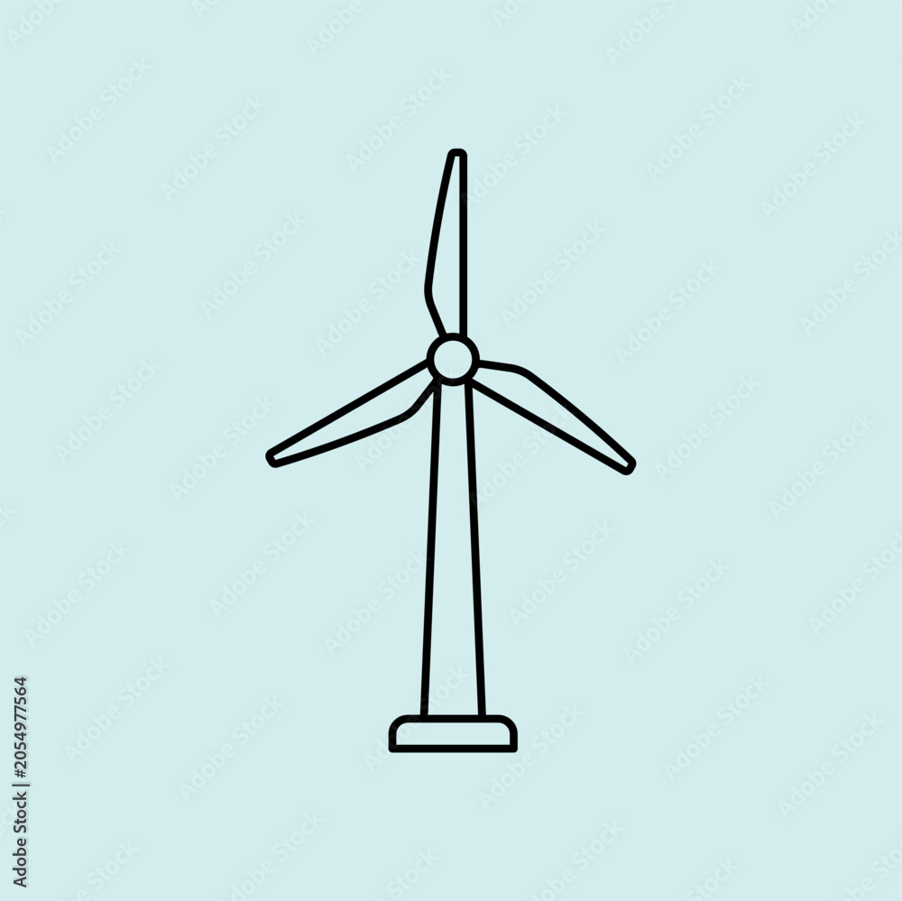 Fototapeta premium Clean isometric outline icon of a wind turbine. Minimalist line art symbol representing renewable wind power, green technology, and sustainable electricity.