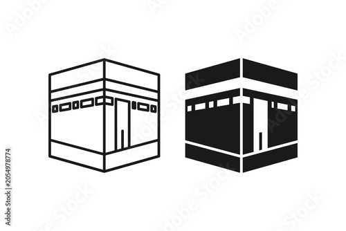 Canvas Print Holy Kaaba building icon set line and solid style islamic symbol