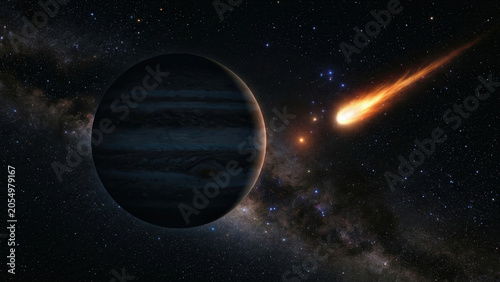 Cosmic Encounter: Gas Giant Planet and Fiery Comet