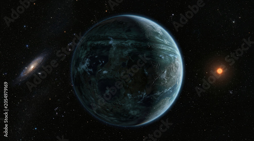 Distant Exoplanet and Star in Cosmic Space