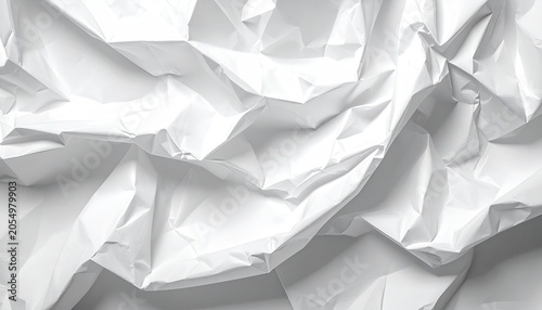 Abstract White Crumpled Paper Texture Background.