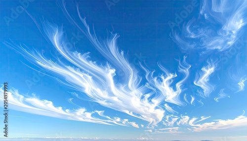 Wispy Cirrus Clouds Streaking Across a Vibrant Blue Sky.