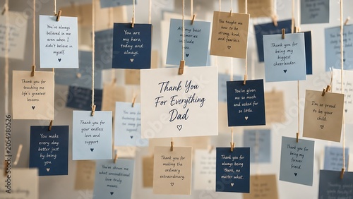Thank you for everything dad written on a paper note hanging on a wall illustration