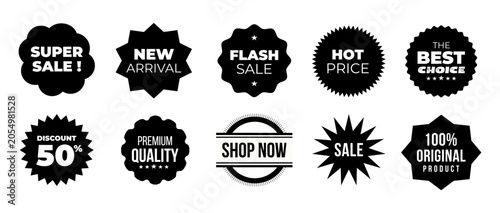 Set of Black Sale Badge Icons Collection Isolated on White Background